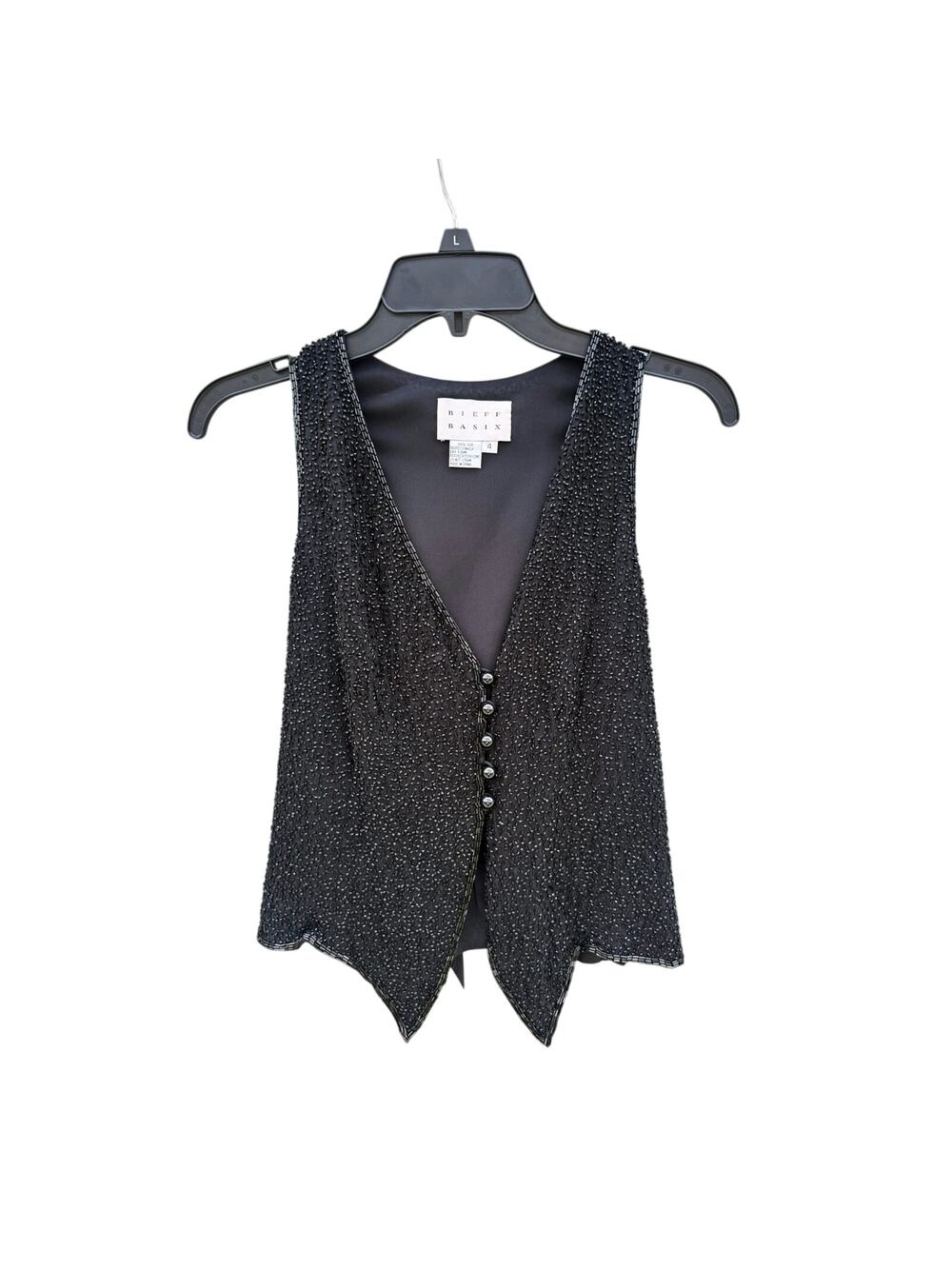 BIEFF BASIX Vintage Beaded Black Vest 4 Small S